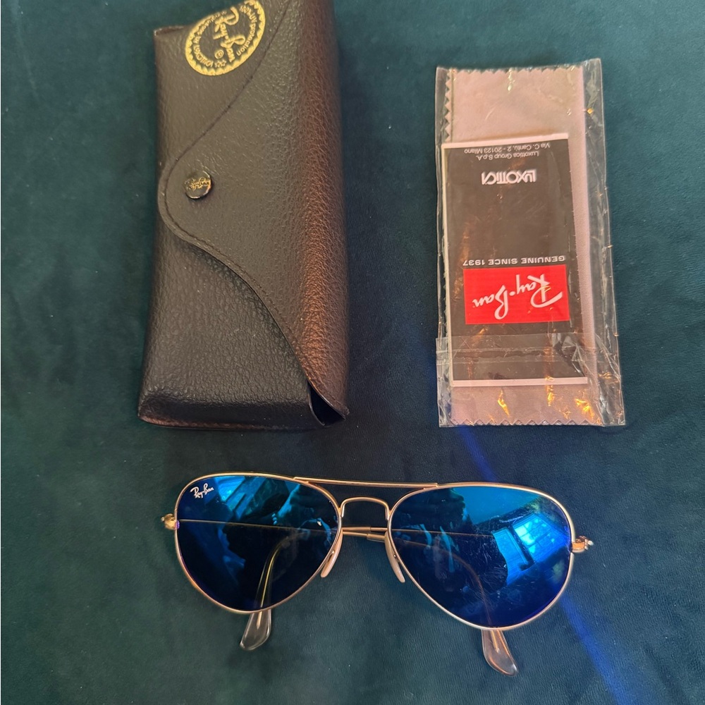 Ray-Ban Gold Frame Sunglasses with Blue Lenses